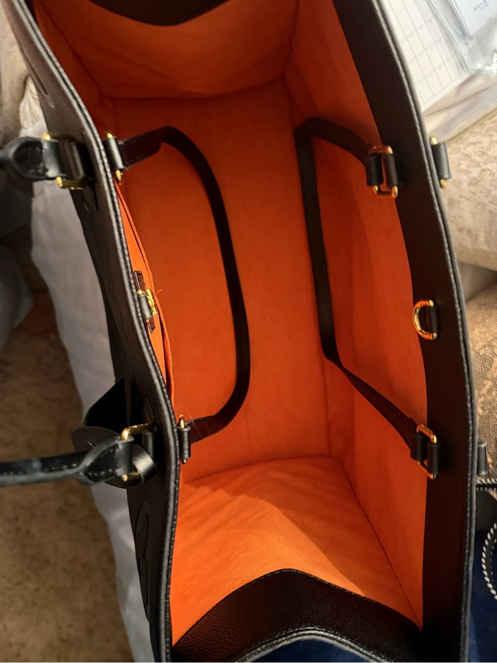 Men's Black Tote Bag with Orange Interior
